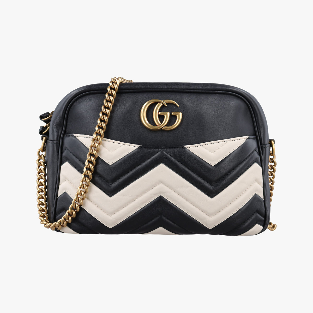 Pre-owned Gucci GG Marmont Black×white Leather 443499 shoulderbag | stylenewstar