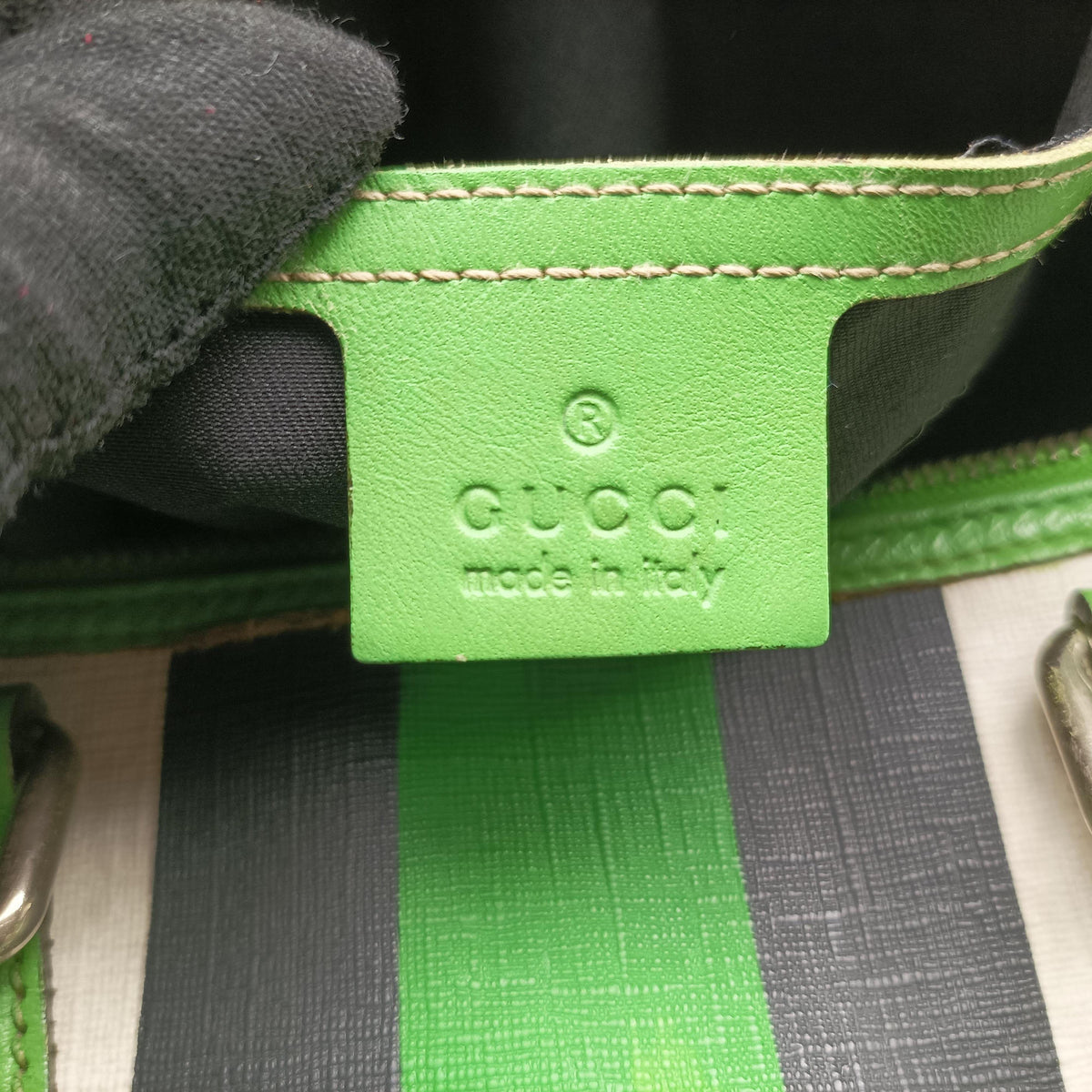 Pre-owned Gucci UNICEF Joy Green x White x Black PVC coated canvas 189895 handbag | stylenewstar