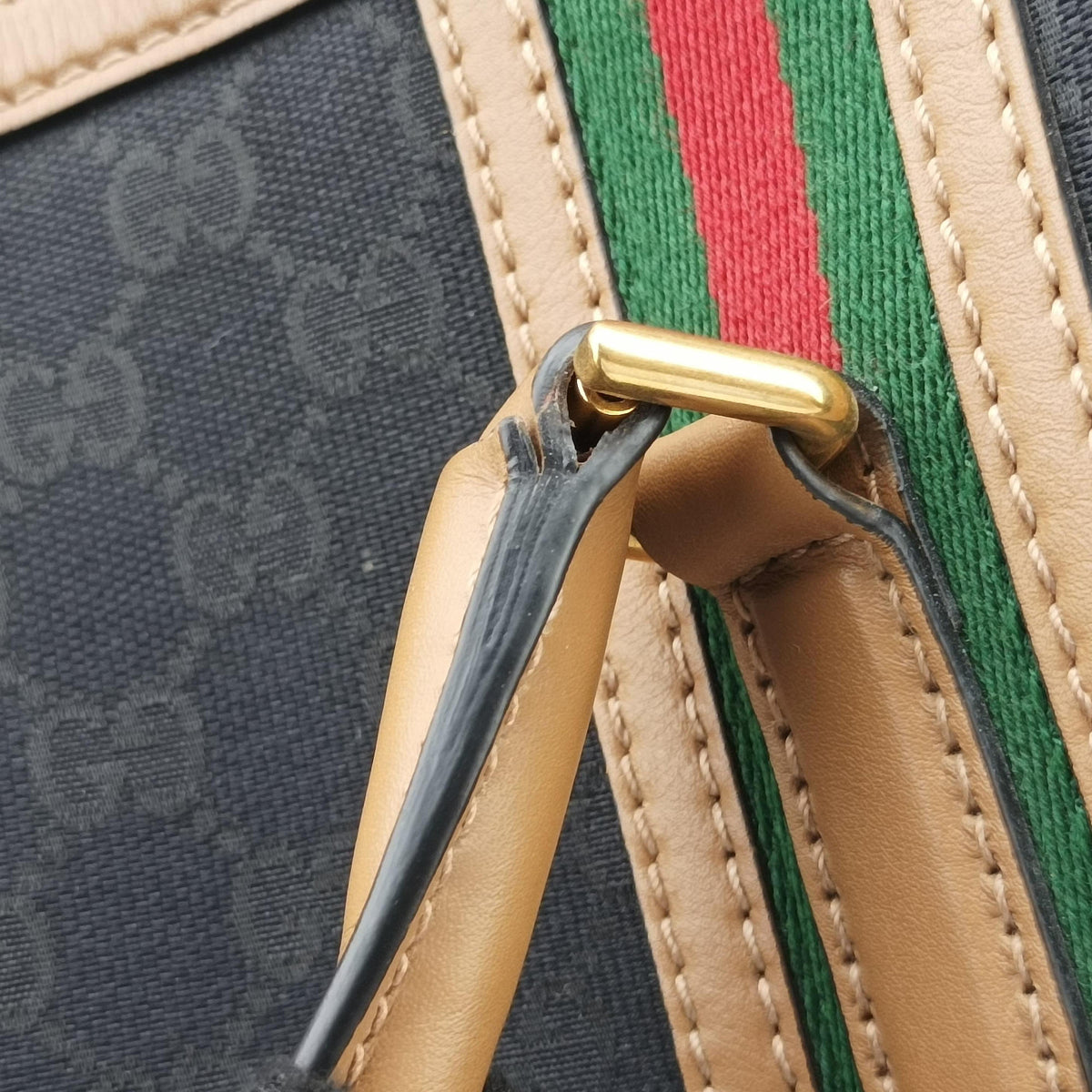 Pre-owned Gucci Ophidia Black×Brown canvas×leather 715773 shoulderbag | stylenewstar