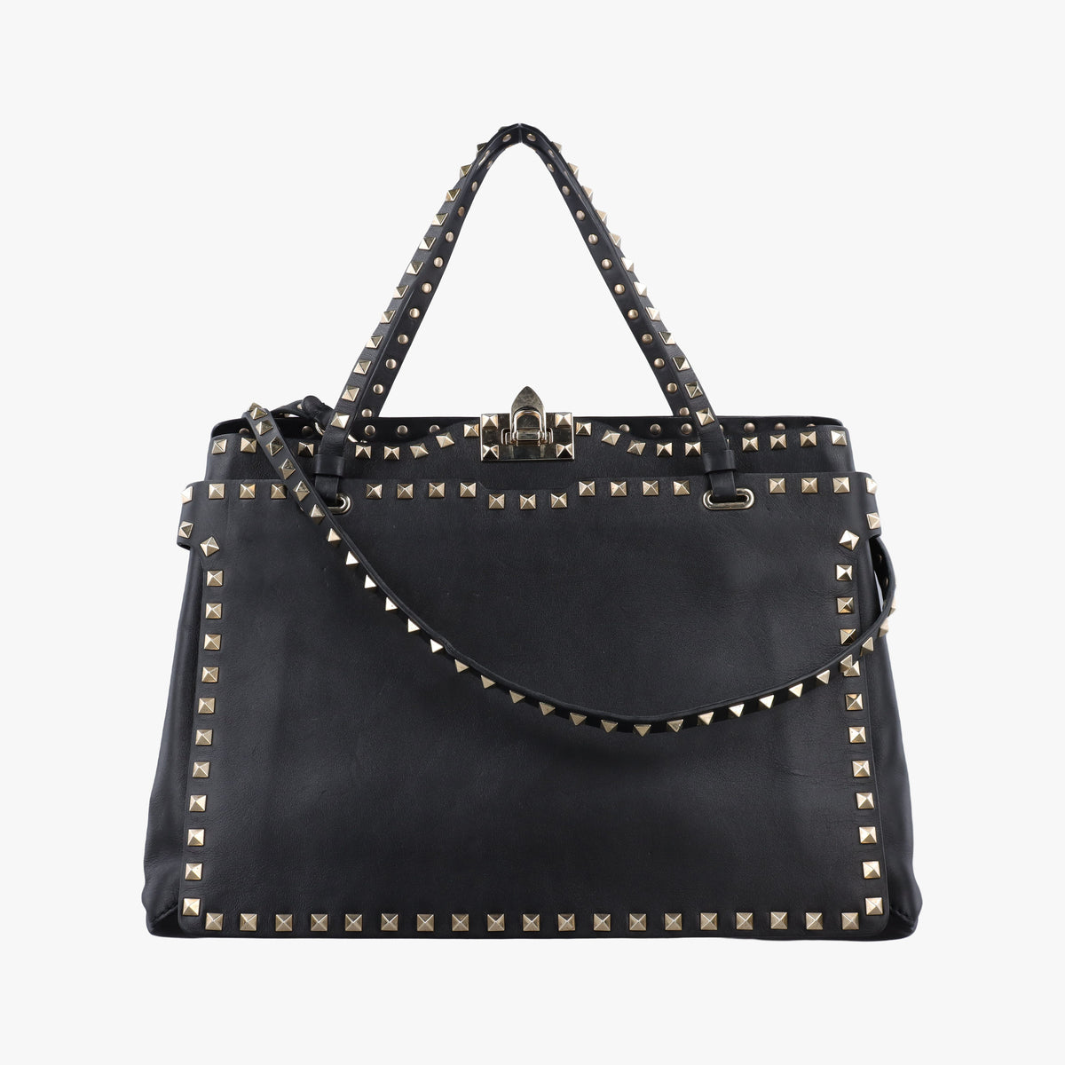 Pre-owned Valentino Rockstud Black Leather  shoulderbag | stylenewstar