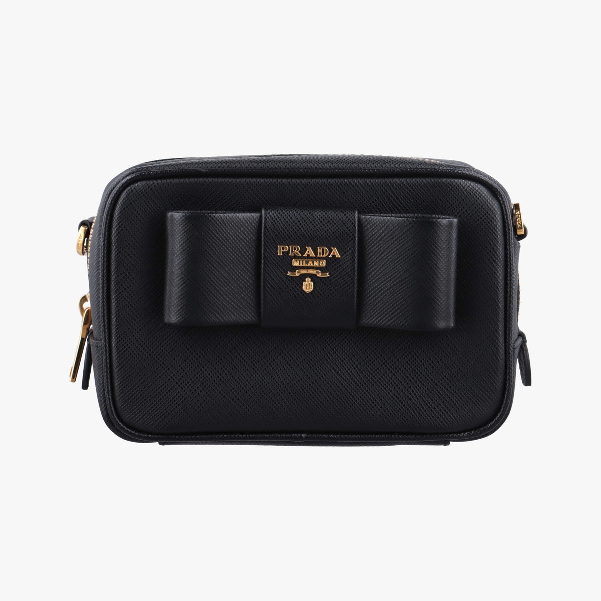 Pre-owned Prada Ribbon Mini Pochette Black SAFFIANO Leather 1NF674 clutchbag | stylenewstar