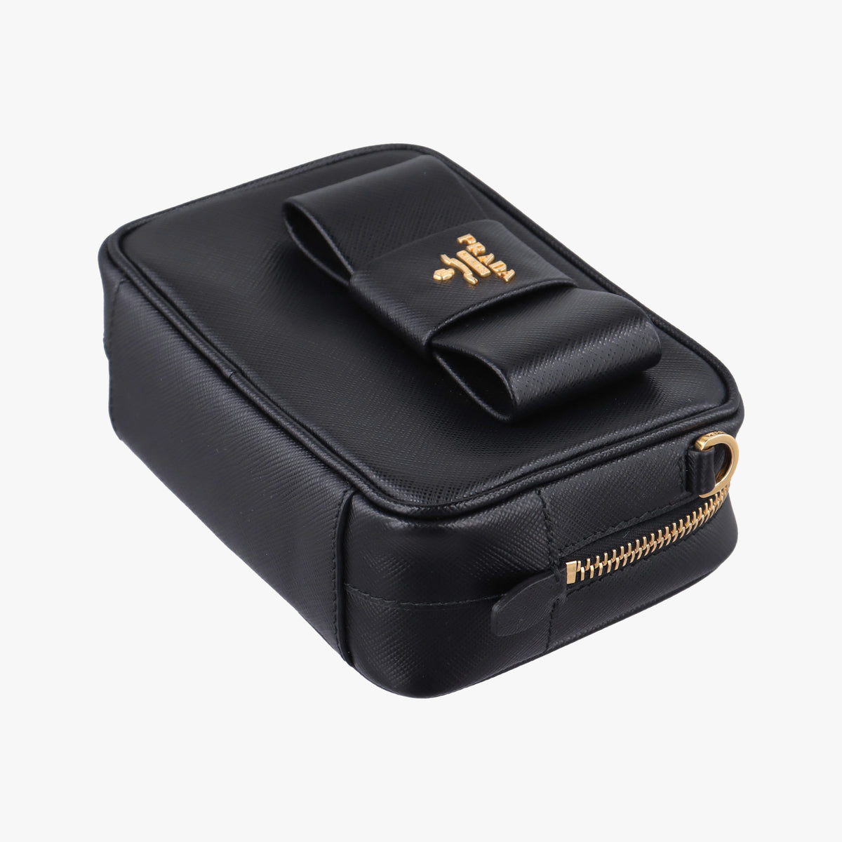 Pre-owned Prada Ribbon Mini Pochette Black SAFFIANO Leather 1NF674 clutchbag | stylenewstar