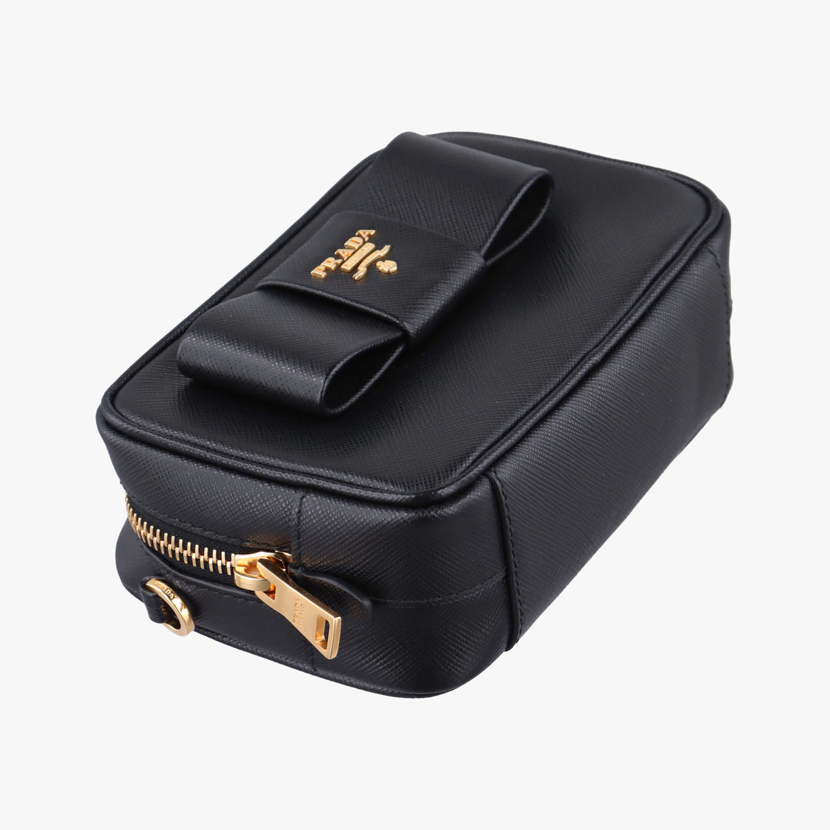 Pre-owned Prada Ribbon Mini Pochette Black SAFFIANO Leather 1NF674 clutchbag | stylenewstar