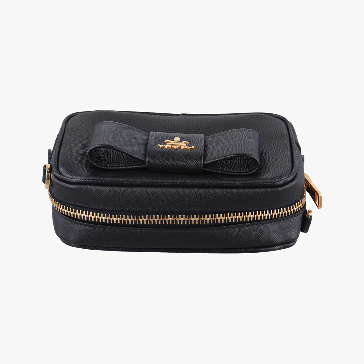 Pre-owned Prada Ribbon Mini Pochette Black SAFFIANO Leather 1NF674 clutchbag | stylenewstar