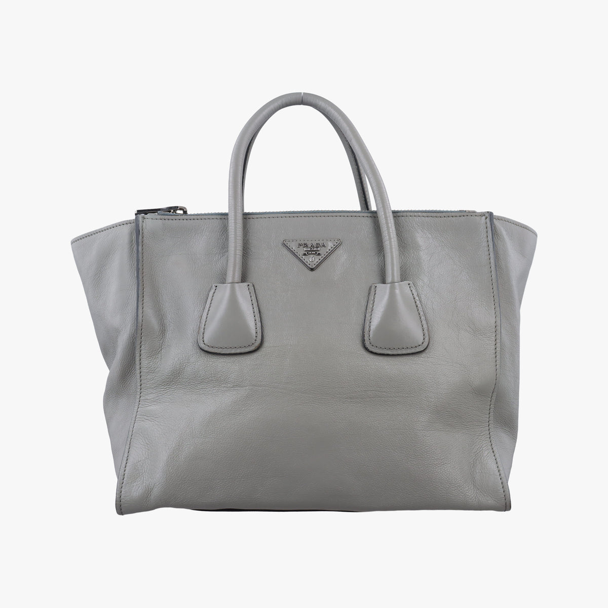 Pre-owned Prada Glace Twin Pocket Tote Grey leather B2625M handbag | stylenewstar