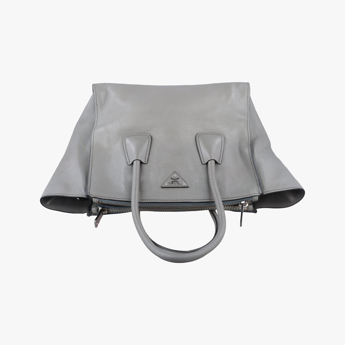 Pre-owned Prada Glace Twin Pocket Tote Grey leather B2625M handbag | stylenewstar