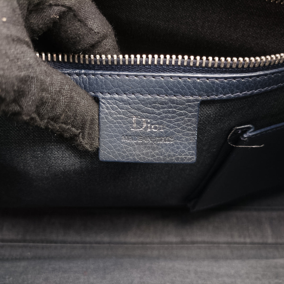 Pre-owned Dior Homme Zip Briefcase Navy leather  shoulderbag | stylenewstar