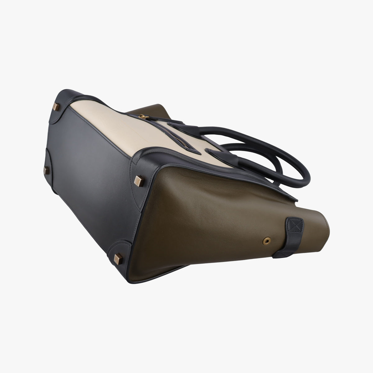 Pre-owned Celine Luggage Mini Shopper Beige x Black x Green leather  handbag | stylenewstar