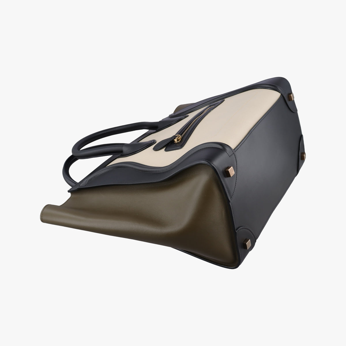 Pre-owned Celine Luggage Mini Shopper Beige x Black x Green leather  handbag | stylenewstar