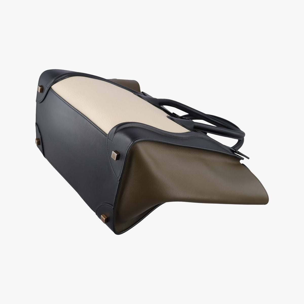 Pre-owned Celine Luggage Mini Shopper Beige x Black x Green leather  handbag | stylenewstar