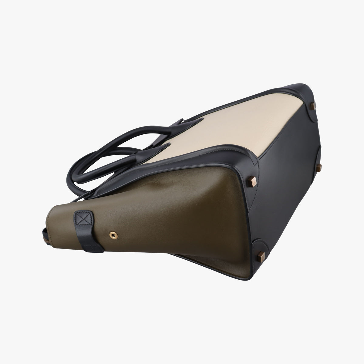 Pre-owned Celine Luggage Mini Shopper Beige x Black x Green leather  handbag | stylenewstar