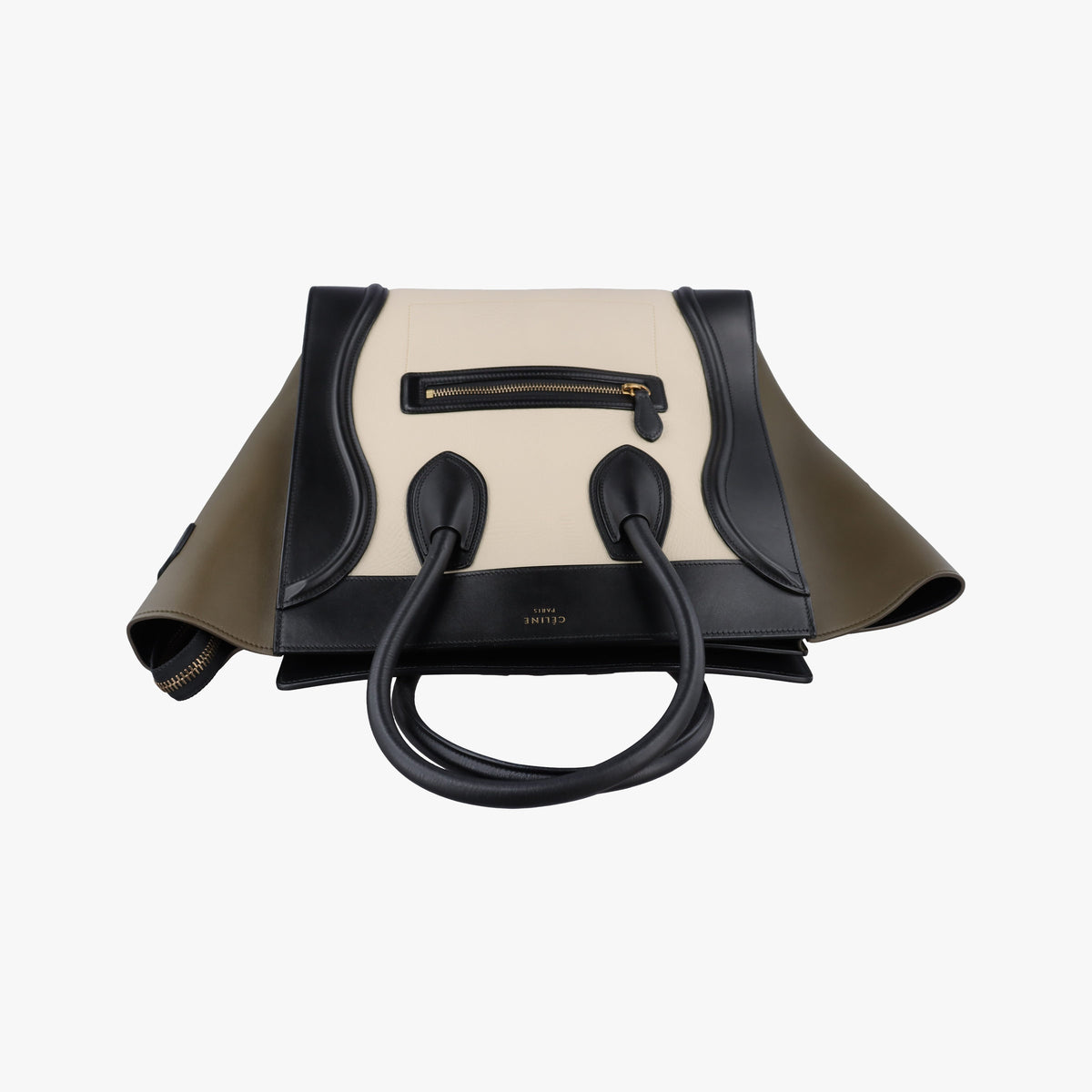 Pre-owned Celine Luggage Mini Shopper Beige x Black x Green leather  handbag | stylenewstar