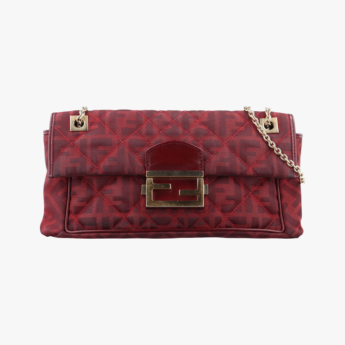 Secondhand Fendi Baguette Chain Flap Red Canvas × Leather 8BT139 shoulderbag | stylenewstar