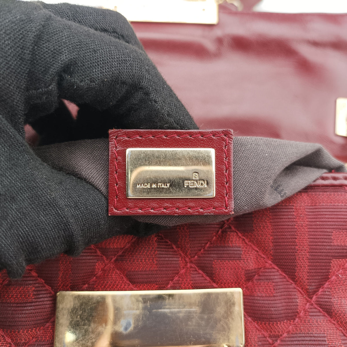 Secondhand Fendi Baguette Chain Flap Red Canvas × Leather 8BT139 shoulderbag | stylenewstar