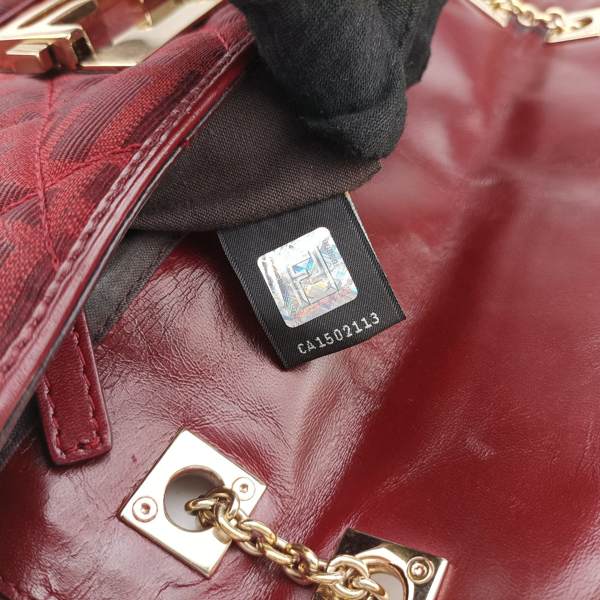 Secondhand Fendi Baguette Chain Flap Red Canvas × Leather 8BT139 shoulderbag | stylenewstar