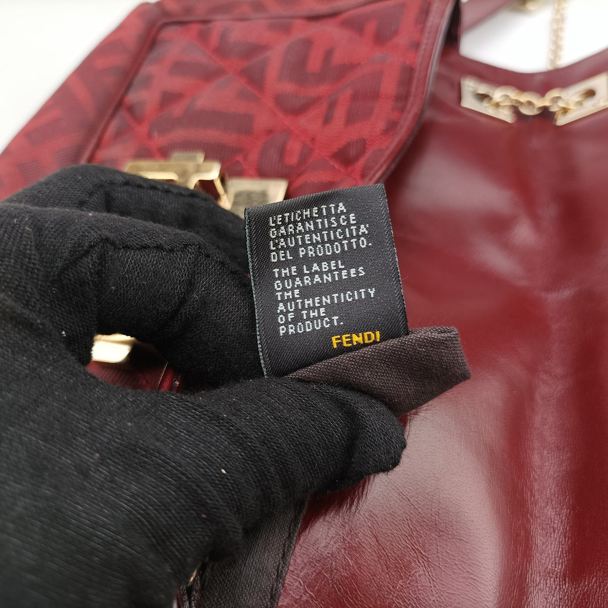 Secondhand Fendi Baguette Chain Flap Red Canvas × Leather 8BT139 shoulderbag | stylenewstar