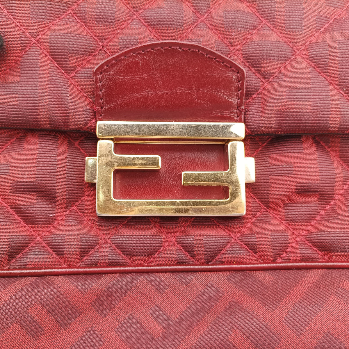 Secondhand Fendi Baguette Chain Flap Red Canvas × Leather 8BT139 shoulderbag | stylenewstar
