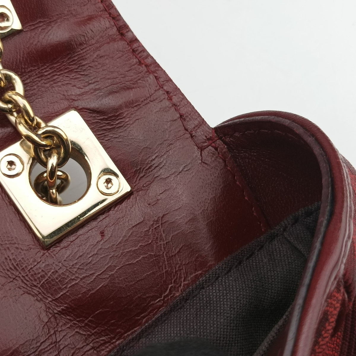 Secondhand Fendi Baguette Chain Flap Red Canvas × Leather 8BT139 shoulderbag | stylenewstar