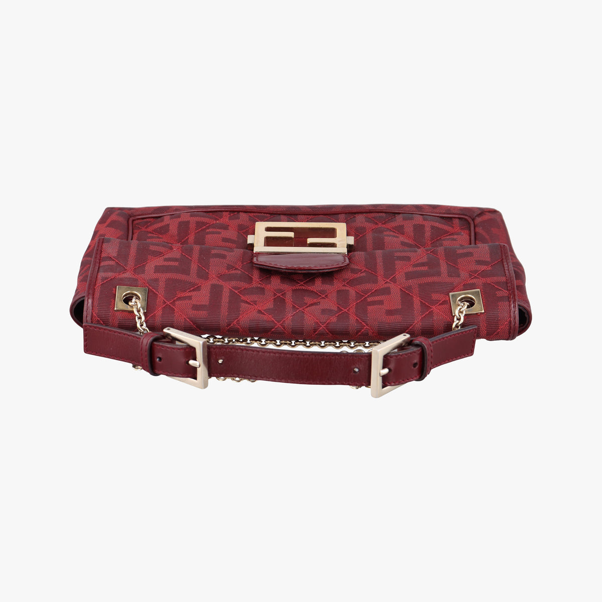 Secondhand Fendi Baguette Chain Flap Red Canvas × Leather 8BT139 shoulderbag | stylenewstar