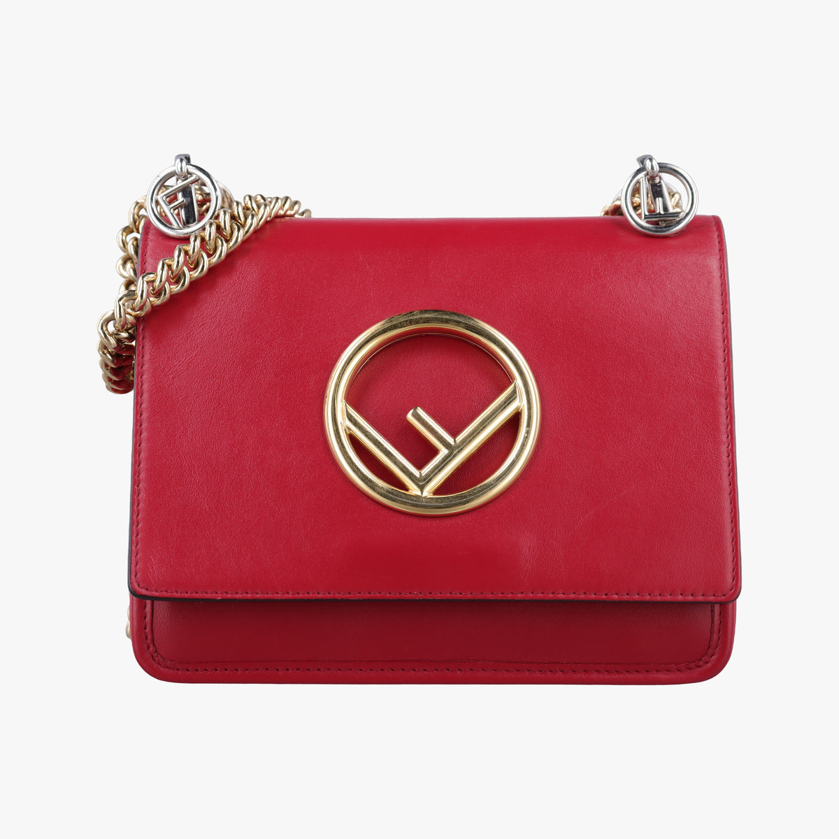 Pre-owned Fendi KAN I F Red Leather 8BT286 shoulderbag | stylenewstar