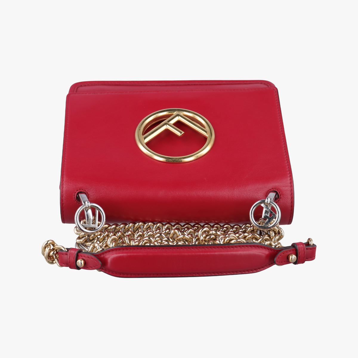 Pre-owned Fendi KAN I F Red Leather 8BT286 shoulderbag | stylenewstar