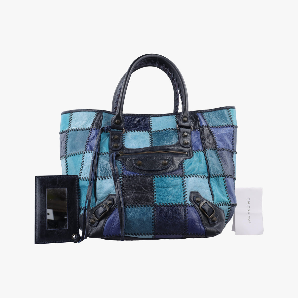 Vintage Balenciaga Sunday Tote Blue Leather  handbag | stylenewstar