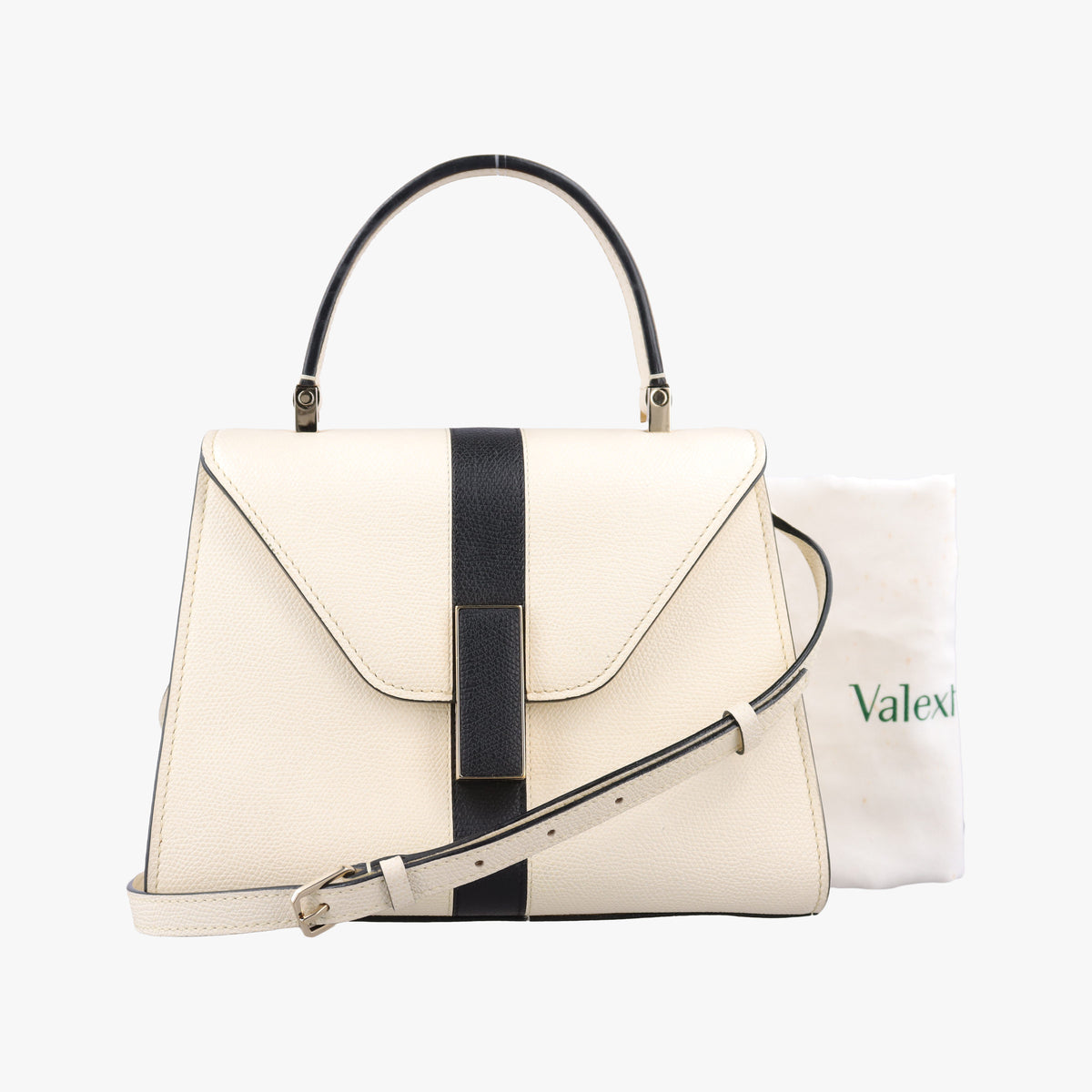 Pre-owned Valextra Iside White × Black Leather  shoulderbag | stylenewstar