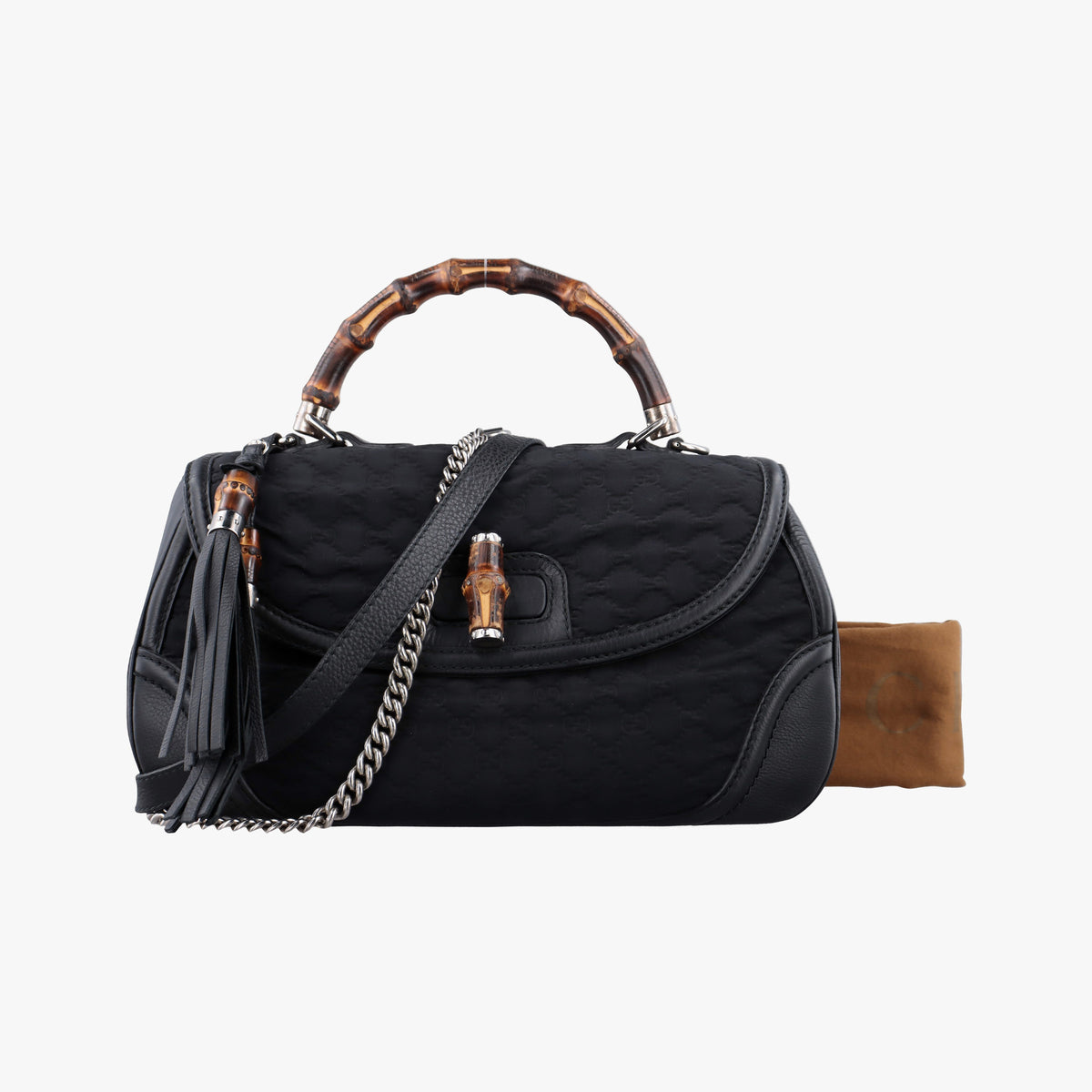 Secondhand Gucci New Bamboo Black canvas× leather 240241 shoulderbag | stylenewstar