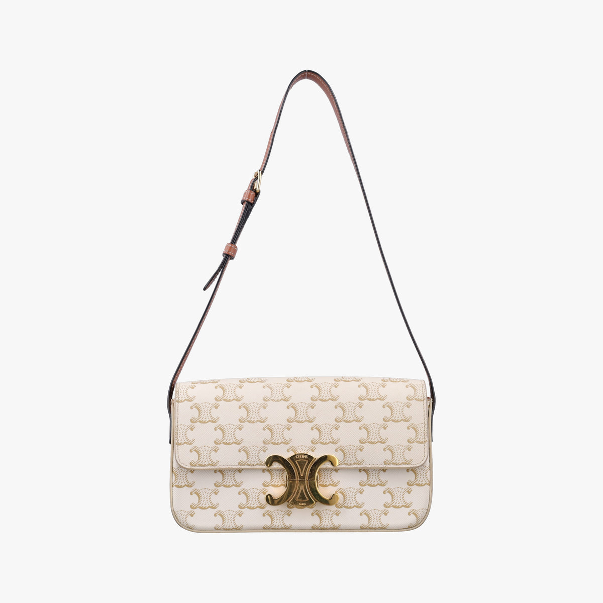 Pre-owned Celine Claude Triomphe White PVC coated canvas  shoulderbag | stylenewstar
