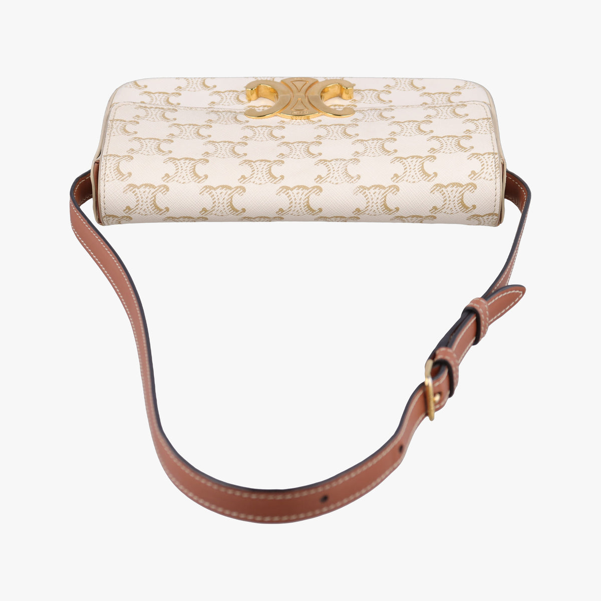 Pre-owned Celine Claude Triomphe White PVC coated canvas  shoulderbag | stylenewstar