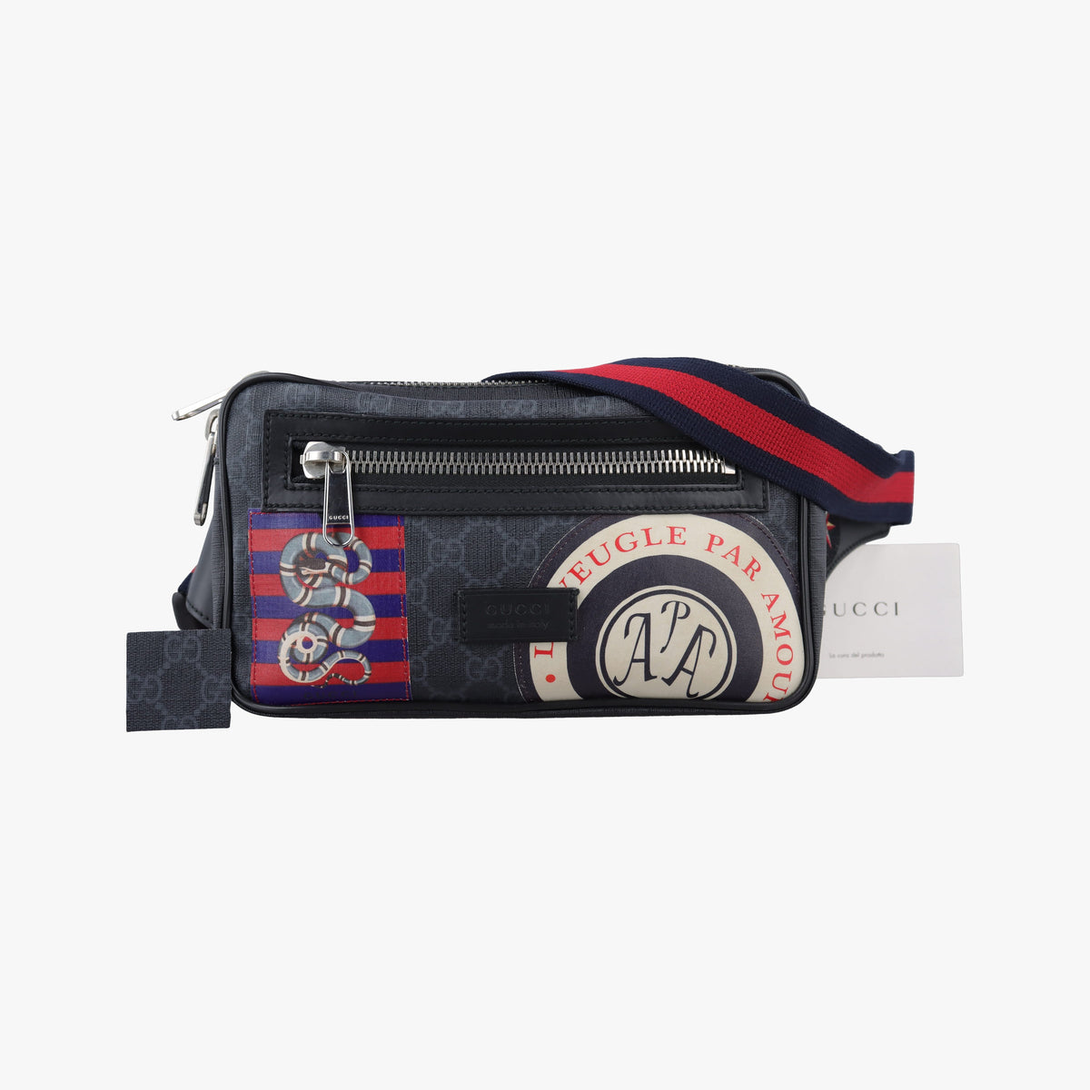 Secondhand Gucci Night Courrier badge embellished Black×multi PVC coated canvas 474293 bum bag/waist bag | stylenewstar