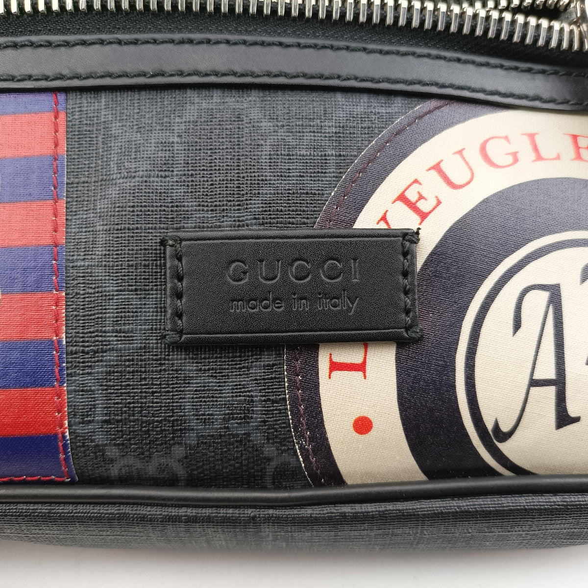 Secondhand Gucci Night Courrier badge embellished Black×multi PVC coated canvas 474293 bum bag/waist bag | stylenewstar