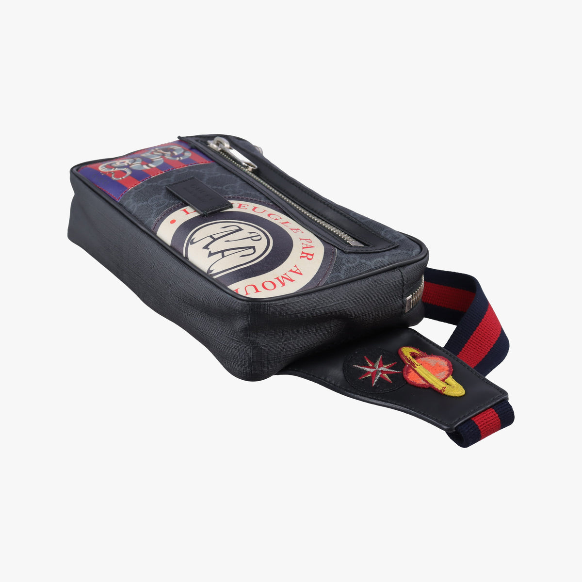 Secondhand Gucci Night Courrier badge embellished Black×multi PVC coated canvas 474293 bum bag/waist bag | stylenewstar