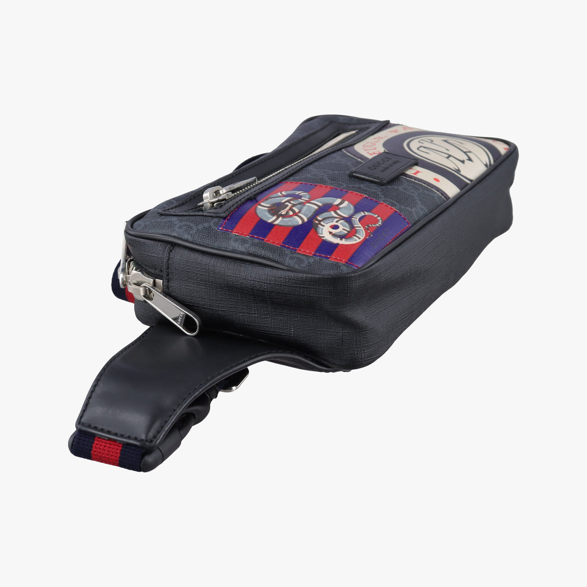 Secondhand Gucci Night Courrier badge embellished Black×multi PVC coated canvas 474293 bum bag/waist bag | stylenewstar