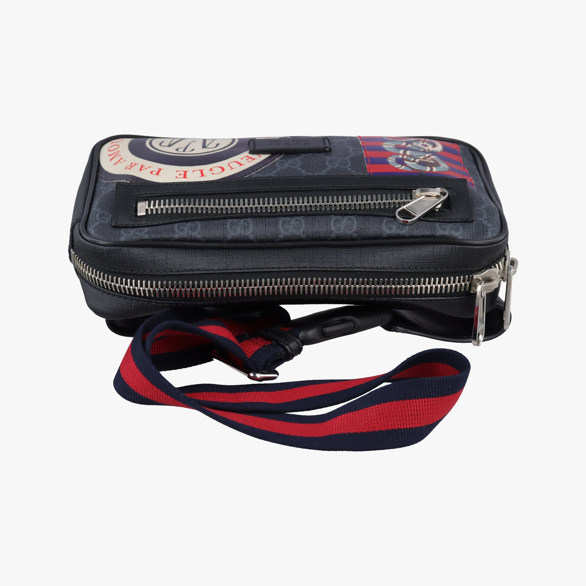 Secondhand Gucci Night Courrier badge embellished Black×multi PVC coated canvas 474293 bum bag/waist bag | stylenewstar
