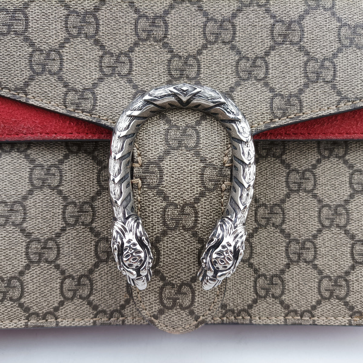 Pre-owned Gucci Dionysus beige×red PVC coated canvas×suede 400249 shoulderbag | stylenewstar