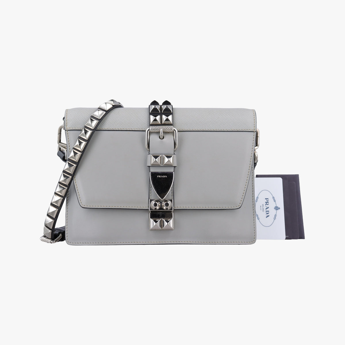 Vintage Prada Electra Studded Grey leather 1BD120 shoulderbag | stylenewstar
