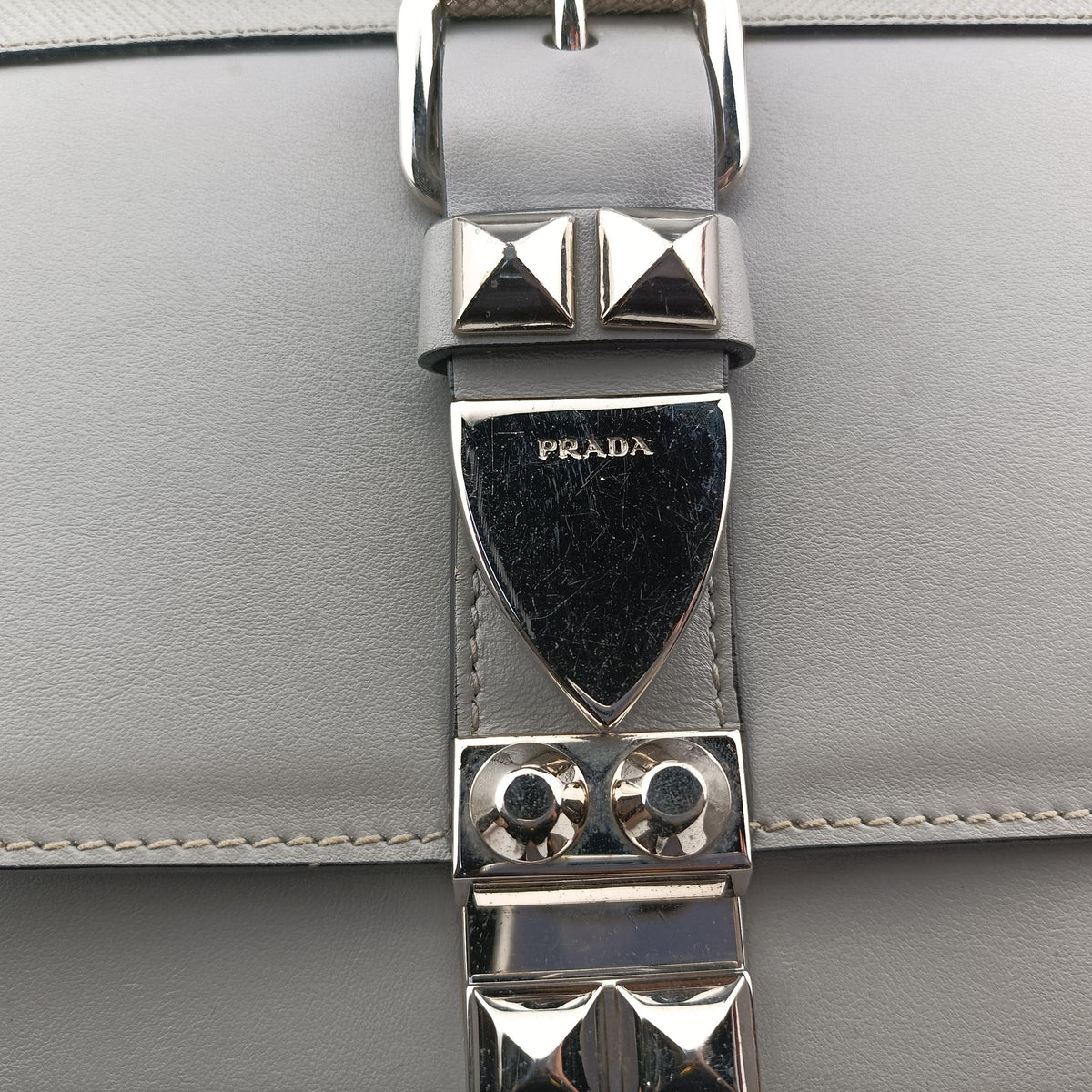 Vintage Prada Electra Studded Grey leather 1BD120 shoulderbag | stylenewstar