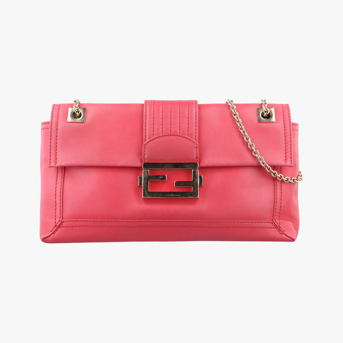 Pre-owned Fendi Baguette Chain Flap Red Leather 8BT139 shoulderbag | stylenewstar
