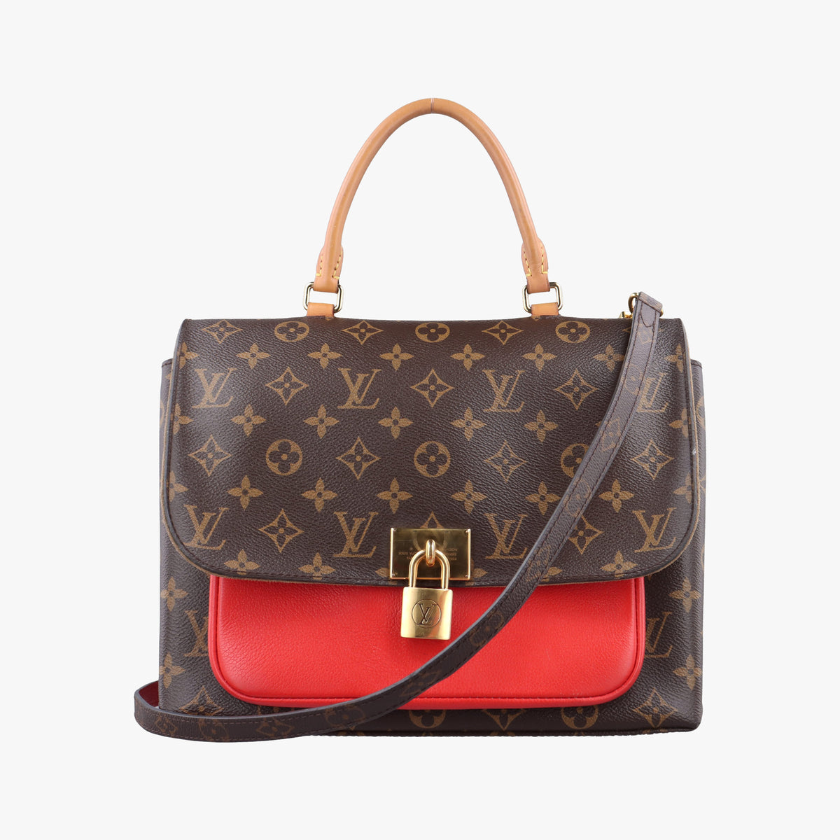 Pre-owned Louis Vuitton MARIGNAN Brown × Coquelicot Monogram Canvas×calf leather M44286 shoulderbag | stylenewstar