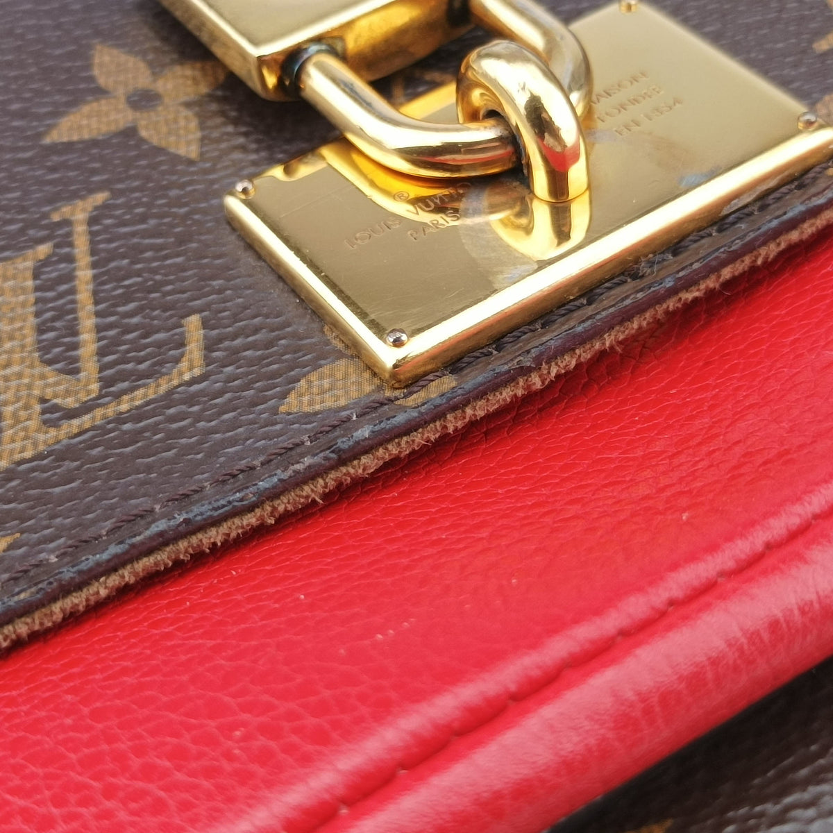 Pre-owned Louis Vuitton MARIGNAN Brown × Coquelicot Monogram Canvas×calf leather M44286 shoulderbag | stylenewstar
