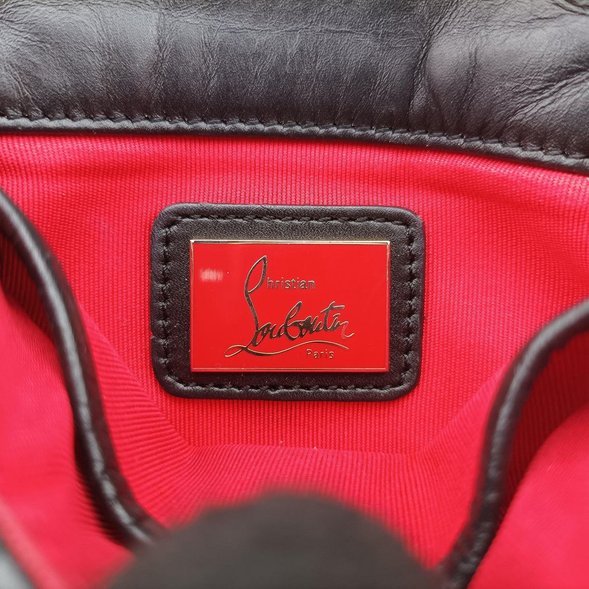 Pre-owned Christian Louboutin Sweet Charity Scarabe Spike Black Leather  shoulderbag | stylenewstar