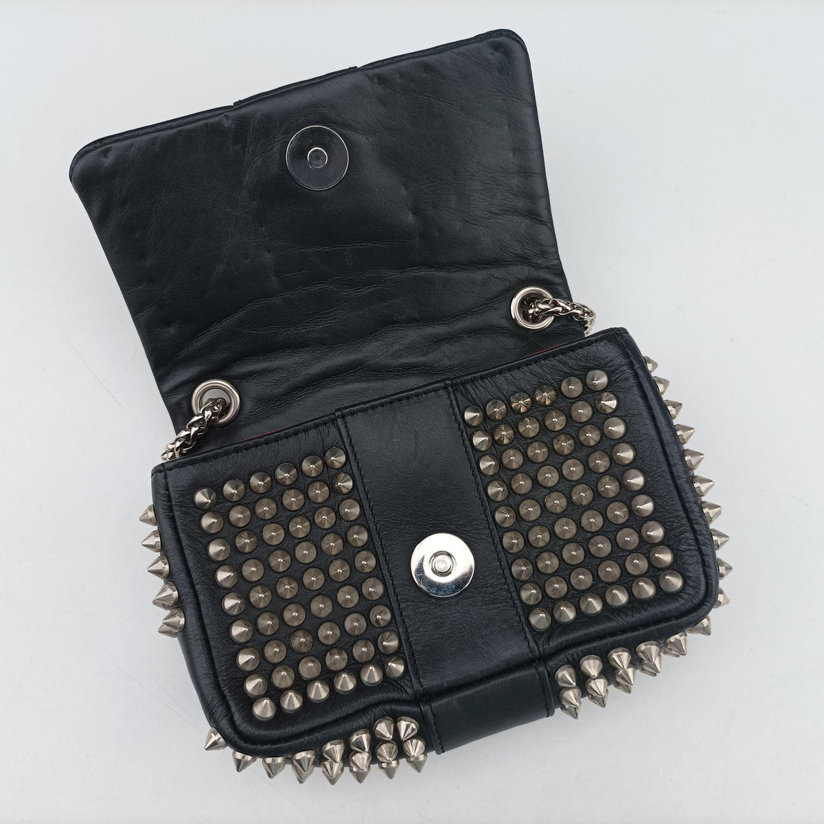 Pre-owned Christian Louboutin Sweet Charity Scarabe Spike Black Leather  shoulderbag | stylenewstar