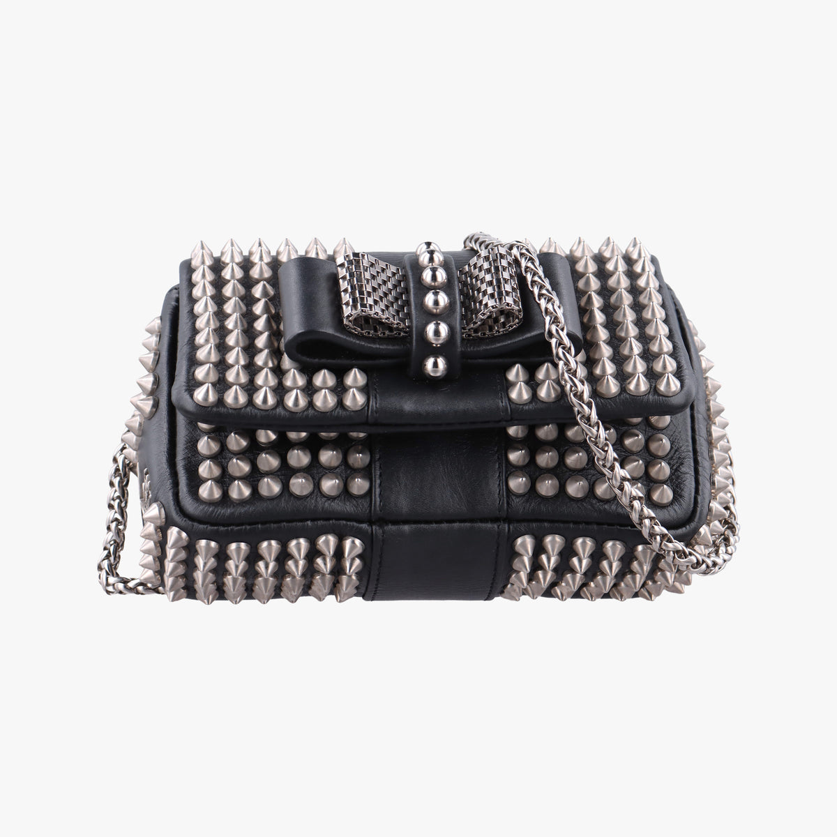 Pre-owned Christian Louboutin Sweet Charity Scarabe Spike Black Leather  shoulderbag | stylenewstar