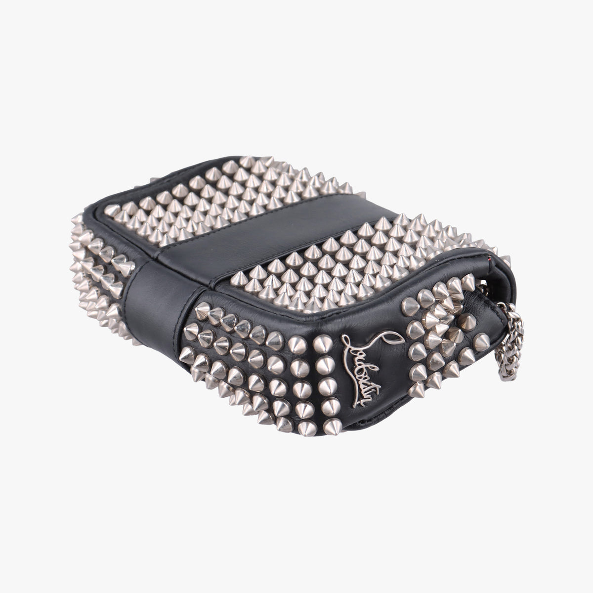 Pre-owned Christian Louboutin Sweet Charity Scarabe Spike Black Leather  shoulderbag | stylenewstar