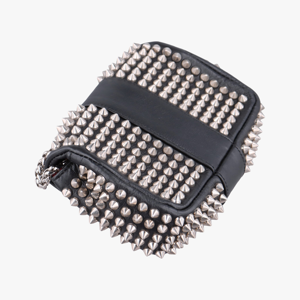 Pre-owned Christian Louboutin Sweet Charity Scarabe Spike Black Leather  shoulderbag | stylenewstar