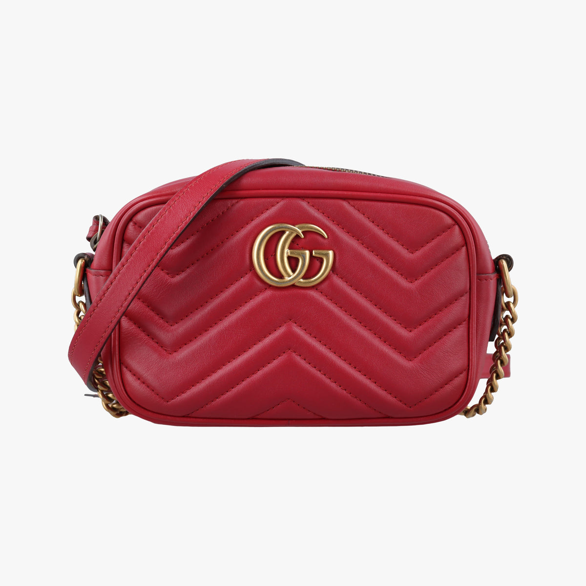 Pre-owned Gucci GG Marmont Red Leather 448065 shoulderbag | stylenewstar