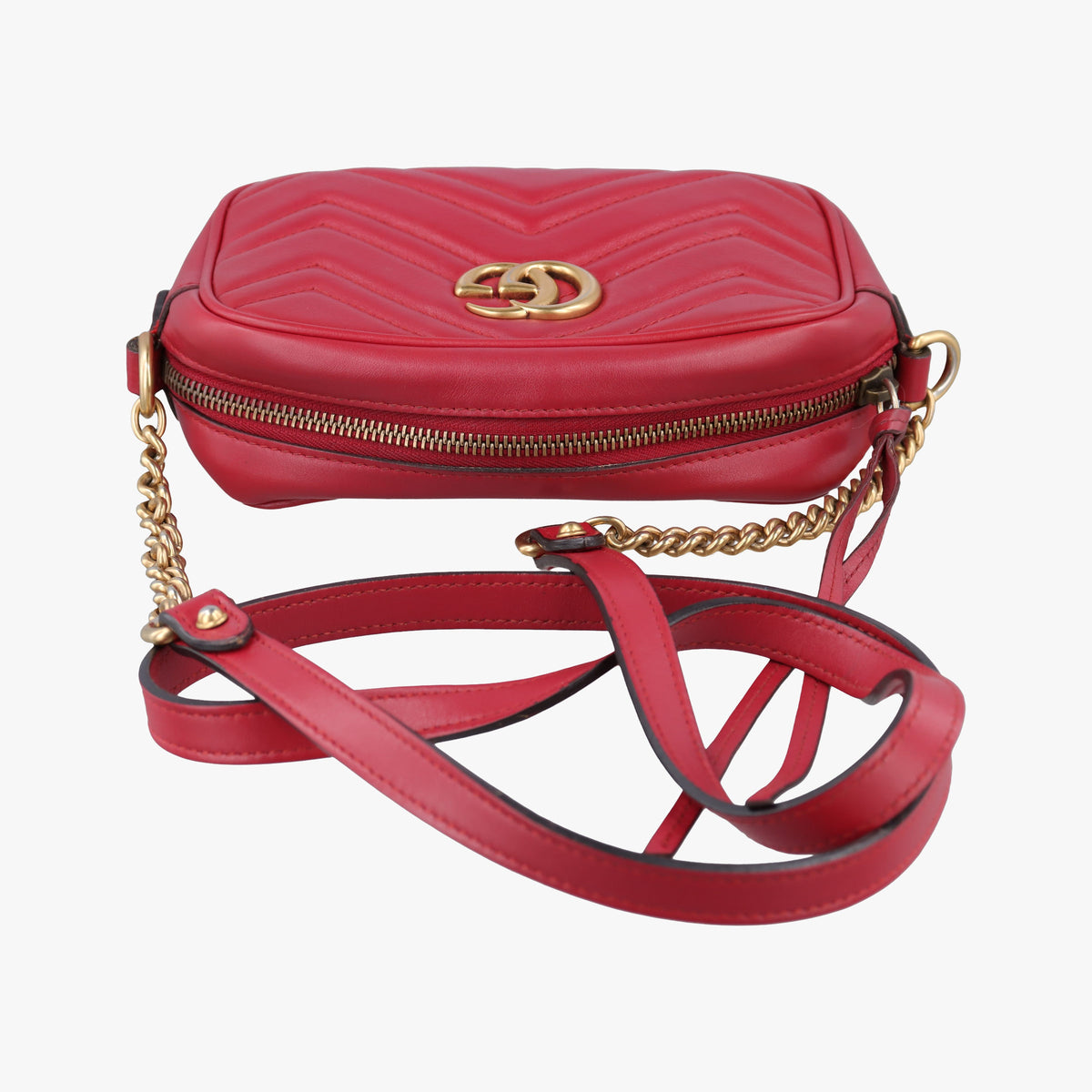 Pre-owned Gucci GG Marmont Red Leather 448065 shoulderbag | stylenewstar