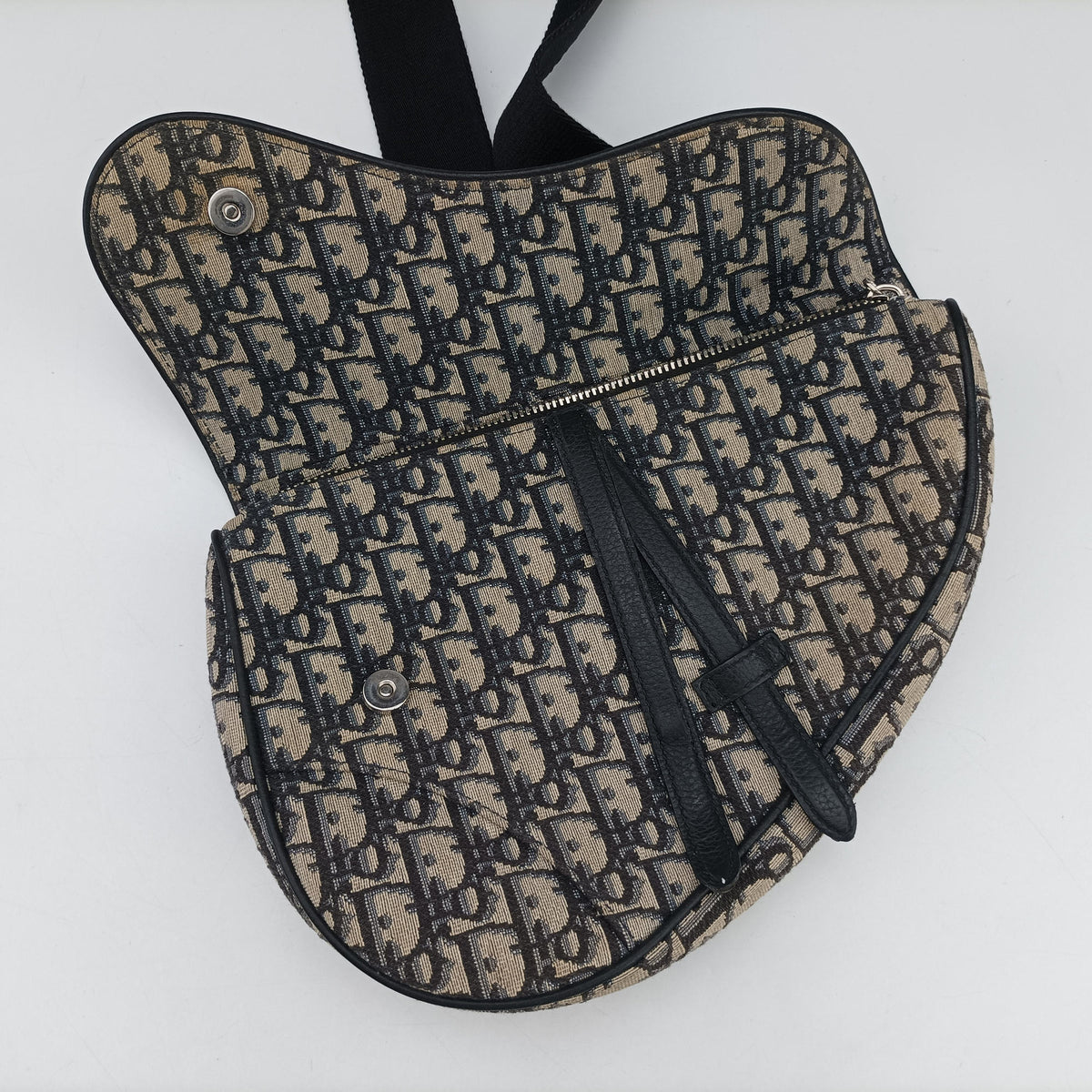 Pre-owned Christian Dior Saddle Navy Jacquard×Leather  bum bag/waist bag | stylenewstar