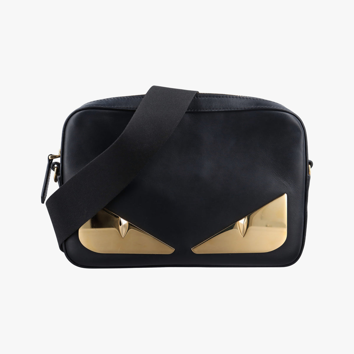 Pre-owned Fendi Monster Camera case Black Leather 7M0286 shoulderbag | stylenewstar
